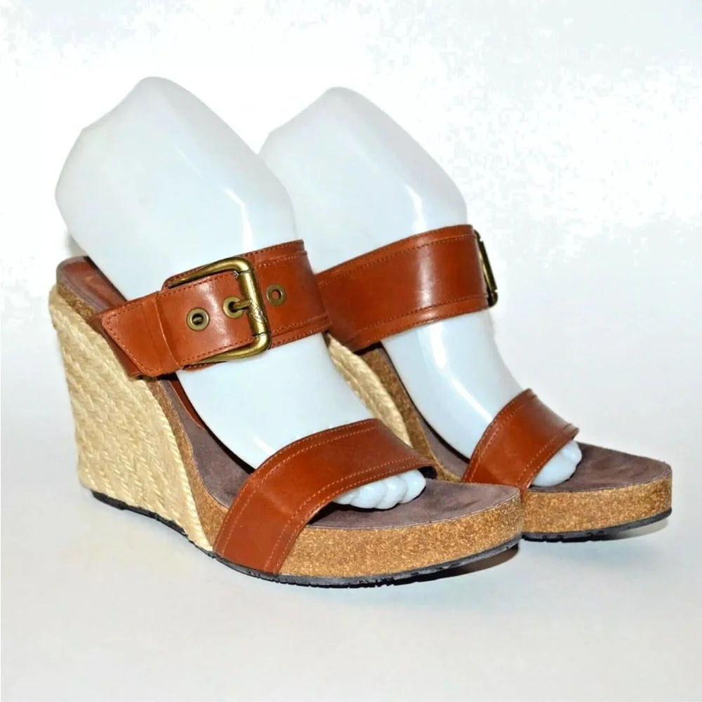 NWOT Donald J Pliner Brown Wedge Sandals